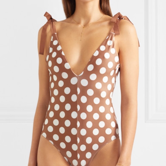 ZIMMERMANN Grosgrain-Trimmed Polka-Dot Swimsuit - Picture 1 of 4